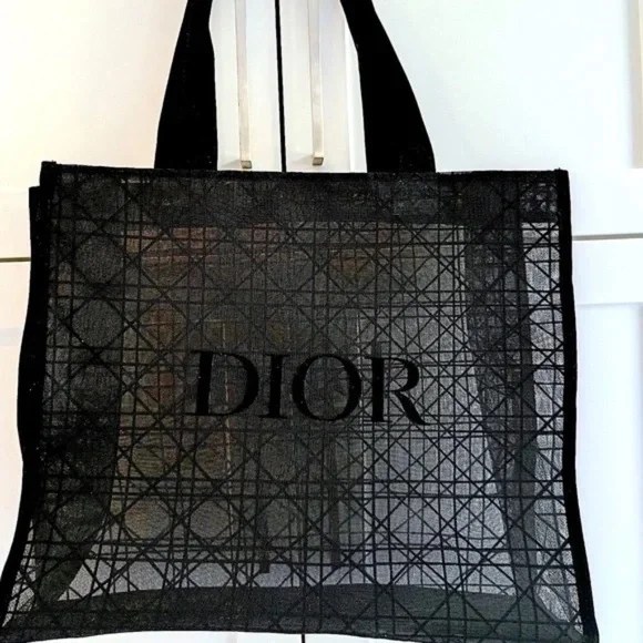 💋Christian Dior Beauty Parfums Makeup Black Velvet Mesh Large Tote Bag. - Picture 4 of 6